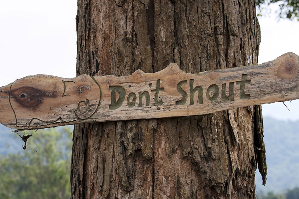 An image of a tree with a word Don't Shout
