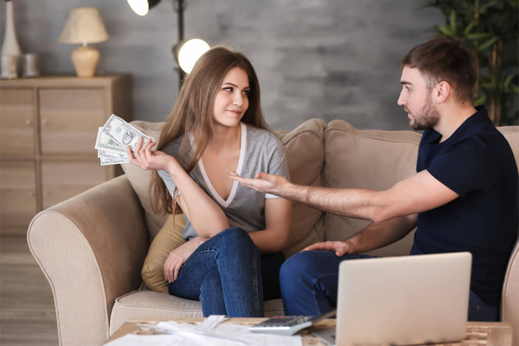 Man asking money from wife