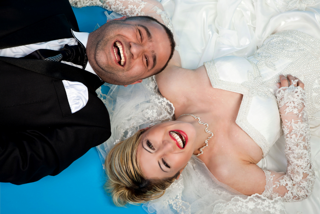 Marriage couple with wedding dress