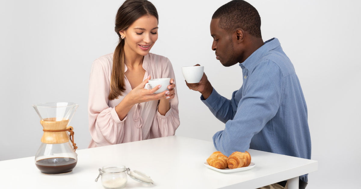 Dating Tips for Shy Guys, aboy and a women on coffee table for a date