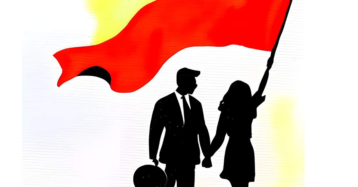 Illustration depicting a magnifying glass over a couple holding hands, symbolizing the need to watch out for red flags in relationships.