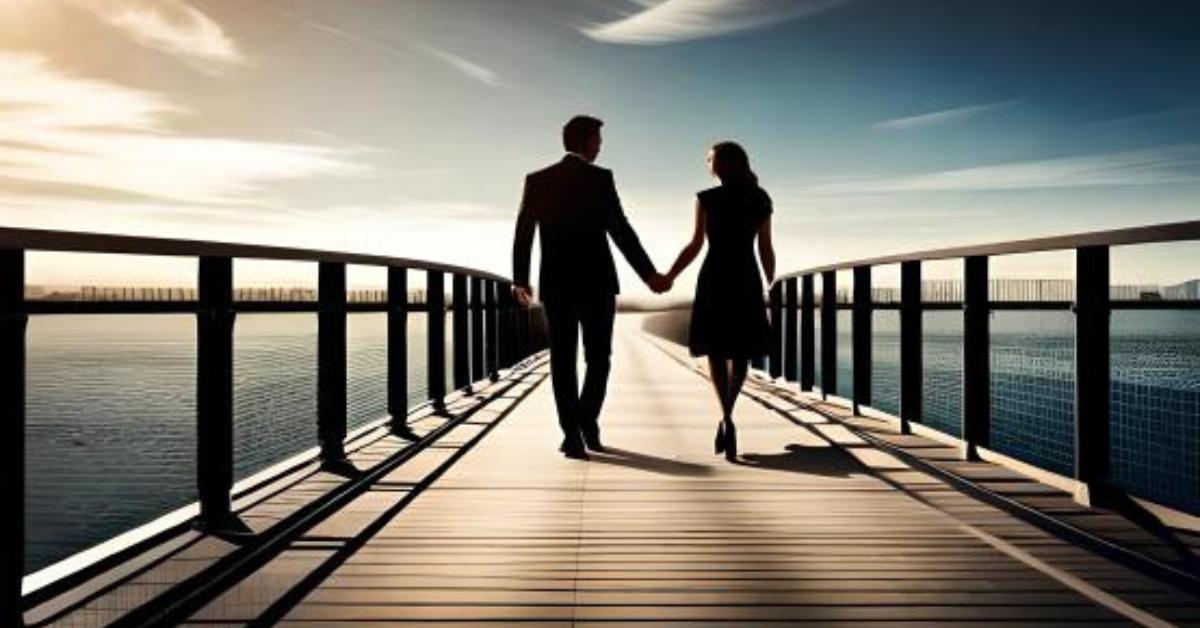 A couple holding hands and walking on a bridge, symbolizing the journey of saving a relationship.