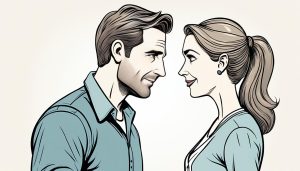 A couple sharing a heartfelt gaze, their eyes locked in a moment of deep connection and understanding.